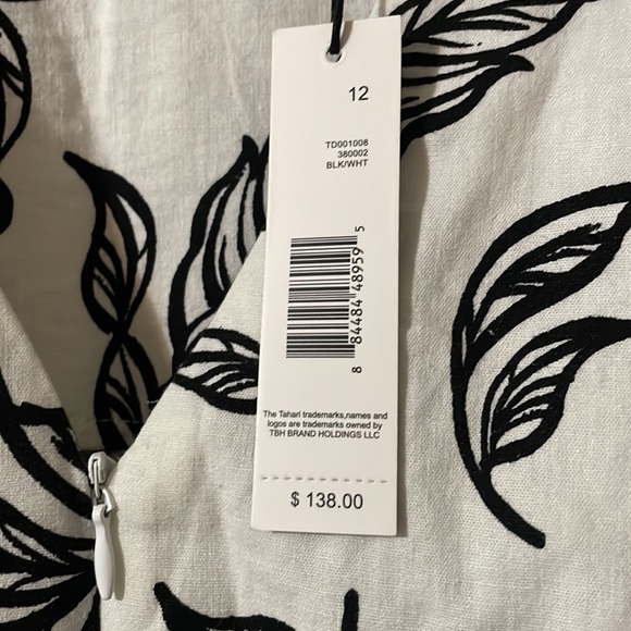 Tahari linen black white leaf crop jumpsuit with belt - Picture 5 of 5